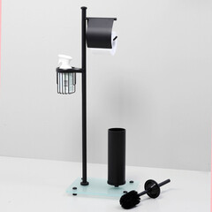 Стойка с бумагодержателем и ершом WasserKraft напольная стекло/металл черная - фото 5