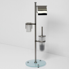 Стойка с бумагодержателем и ершом WasserKraft напольная стекло/металл никель - фото 7