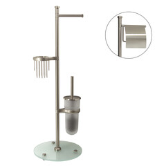 Стойка с бумагодержателем и ершом WasserKraft напольная стекло/металл никель - фото 1