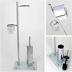 Стойка с бумагодержателем и ершом WasserKraft напольная стекло/металл хром - фото 3