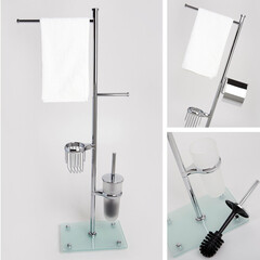 Стойка с бумагодержателем и ершом WasserKraft напольная стекло/металл хром - фото 3