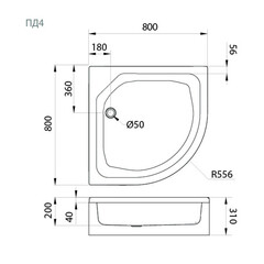Поддон Triton акриловый 80х80х31 см полукруг белый средний (Щ0000072394) - фото 2