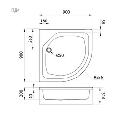 Поддон Triton акриловый 90х90х31 см полукруг белый средний (Щ0000013013) - фото 2