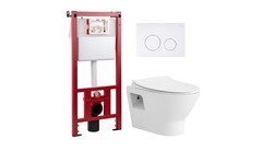 Комплект инсталляции Corsa Deco CX с унитазом Corsa Deco KX Rimless с кнопкой белой и сиденьем дюропласт микролифт - фото 1