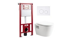 Изображение товара Комплект инсталляции Corsa Deco CX с унитазом Corsa Deco DX Rimless с кнопкой белой и сиденьем дюропласт микролифт