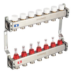 Коллекторная группа с расходомерами Rommer 1 ВР(г) х 7 выходов 3/4 НР(ш) ЕК х 1 ВР(г) - фото 5