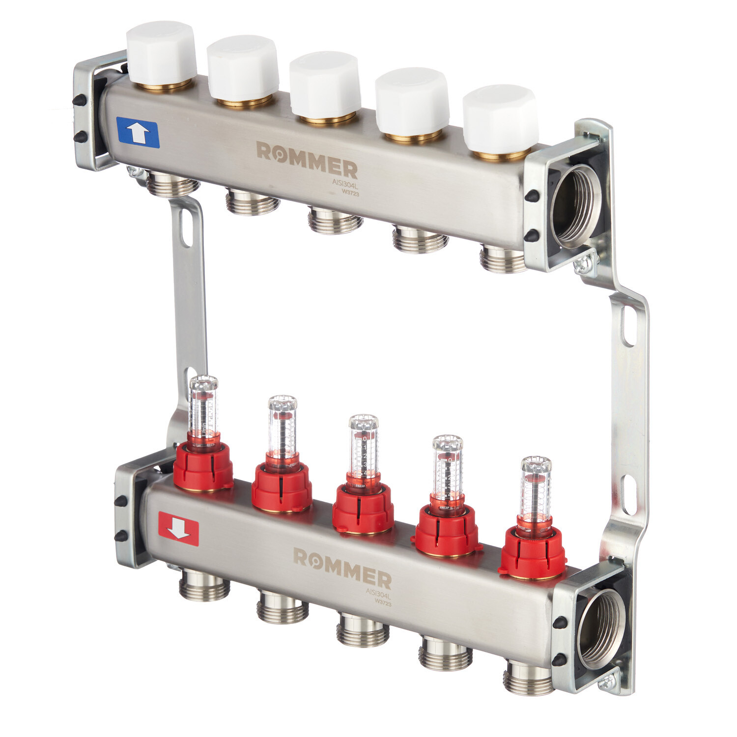 Изображение товара Коллекторная группа с расходомерами Rommer 5 выходов 3/4 дюйма для теплого пола