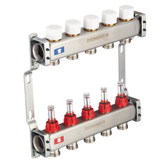 Коллекторная группа с расходомерами Rommer 1 ВР(г) х 5 выходов 3/4 НР(ш) ЕК х 1 ВР(г) - фото 5