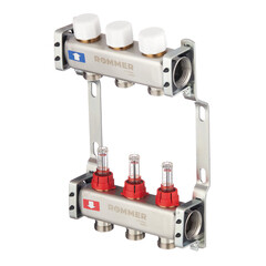 Изображение товара Коллекторная группа с расходомерами Rommer 1 ВР(г) х 3 выхода 3/4 НР(ш) ЕК х 1 ВР(г)