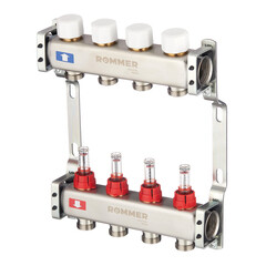Коллекторная группа с расходомерами Rommer 1 ВР(г) х 4 выхода 3/4 НР(ш) ЕК х 1 ВР(г) - фото 1