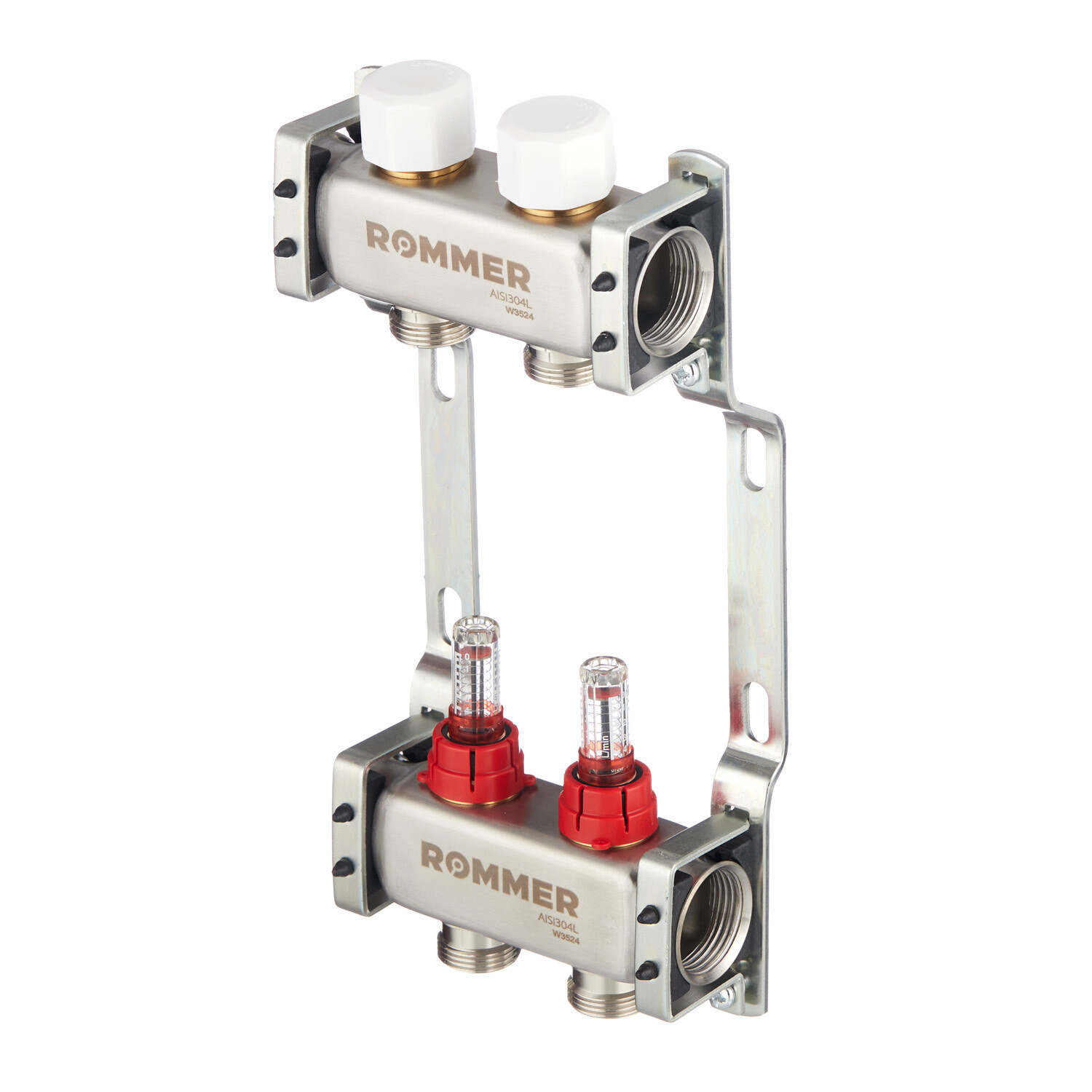 Изображение товара Коллекторная группа Rommer с расходомерами для теплого пола и радиаторов 2 отвода 3/4 1