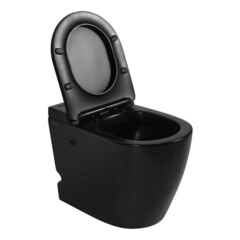 Унитаз напольный приставной Abber Bequem с горизонтальным выпуском с сиденьем дюропласт микролифт с импульсным смывом (AC1115PMB) - фото 2