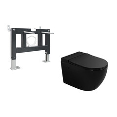 Изображение товара Комплект инсталляции Abber с унитазом Rechteck и сиденьем микролифт с импульсным смывом (AC1108PMB-AC0101P)