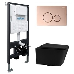 Комплект инсталляции Abber с унитазом Rechteck с кнопкой розовое золото и сиденьем микролифт (AC1201MB-AC0105-AC0121RG) - фото 1