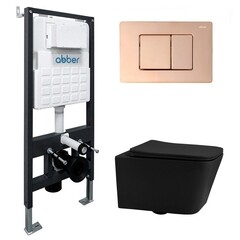 Комплект инсталляции Abber с унитазом Rechteck с кнопкой розовое золото и сиденьем микролифт (AC1201MB-AC0105-AC0120RG) - фото 1