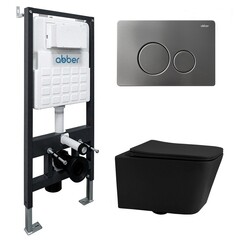 Изображение товара Комплект инсталляции Abber с унитазом Rechteck с кнопкой никель и сиденьем микролифт (AC1201MB-AC0105-AC0121NG)