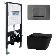 Комплект инсталляции Abber с унитазом Rechteck с кнопкой никель и сиденьем микролифт (AC1201MB-AC0105-AC0120NG)