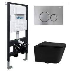 Изображение товара Комплект инсталляции Abber с унитазом Rechteck с кнопкой хром и сиденьем микролифт (AC1201MB-AC0105-AC0121MCH)