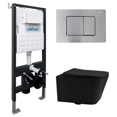 Комплект инсталляции Abber с унитазом Rechteck с кнопкой хром и сиденьем микролифт (AC1201MB-AC0105-AC0120MCH) - фото 1