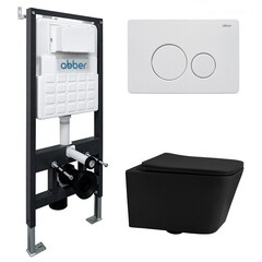 Изображение товара Комплект инсталляции Abber с унитазом Rechteck с кнопкой белой и сиденьем микролифт (AC1201MB-AC0105-AC0121MW)