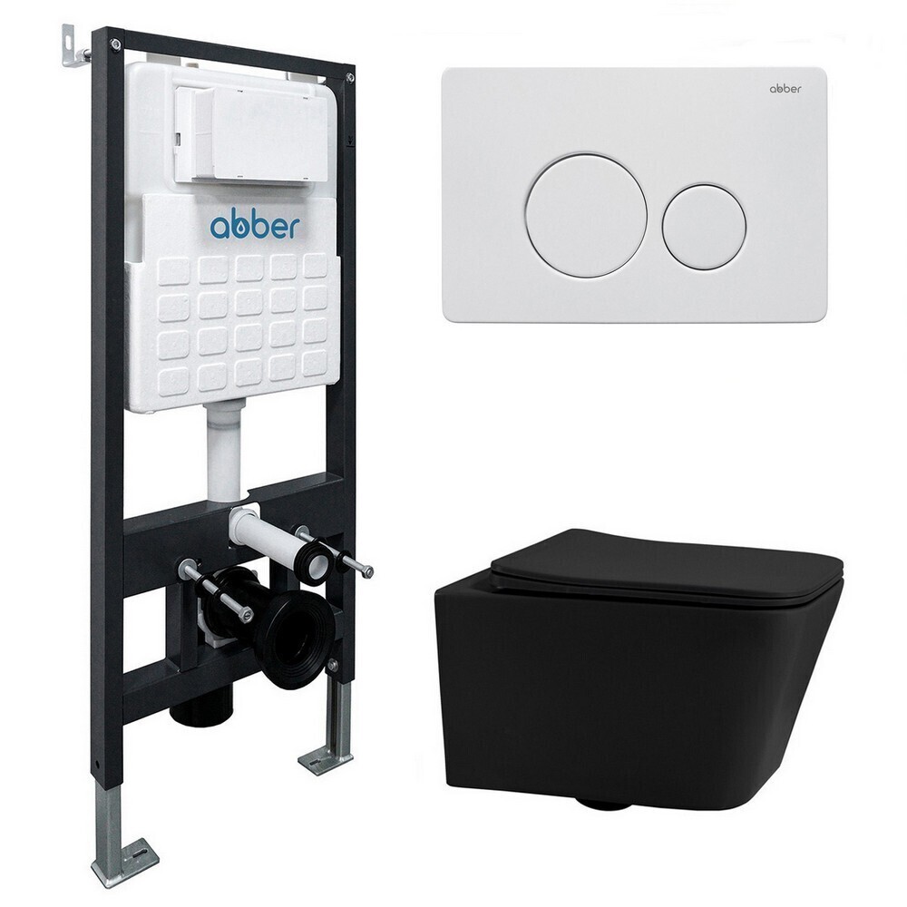 Изображение товара Комплект инсталляции Abber Rechteck с унитазом и кнопкой белой