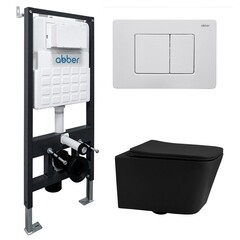 Комплект инсталляции Abber с унитазом Rechteck с кнопкой белой и сиденьем микролифт (AC1201MB-AC0105-AC0120MW) - фото 1