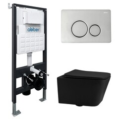 Комплект инсталляции Abber с унитазом Rechteck с кнопкой хром и сиденьем микролифт (AC1201MB-AC0105-AC0121) - фото 1