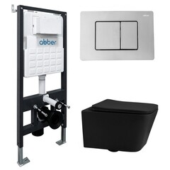 Комплект инсталляции Abber с унитазом Rechteck с кнопкой хром и сиденьем микролифт (AC1201MB-AC0105-AC0120) - фото 1