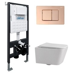 Комплект инсталляции Abber с унитазом Rechteck с кнопкой розовое золото и сиденьем микролифт (AC1201-AC0105-AC0120RG) - фото 1