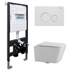Комплект инсталляции Abber с унитазом Rechteck с кнопкой белой и сиденьем микролифт (AC1201-AC0105-AC0121MW) - фото 1