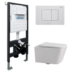 Комплект инсталляции Abber с унитазом Rechteck с кнопкой белой и сиденьем микролифт (AC1201-AC0105-AC0120MW) - фото 1