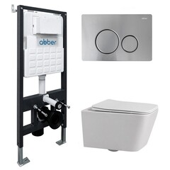 Изображение товара Комплект инсталляции Abber с унитазом Rechteck с кнопкой хром и сиденьем микролифт (AC1201-AC0105-AC0121MCH)