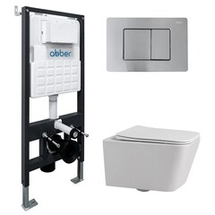 Комплект инсталляции Abber с унитазом Rechteck с кнопкой хром и сиденьем микролифт (AC1201-AC0105-AC0120MCH) - фото 1