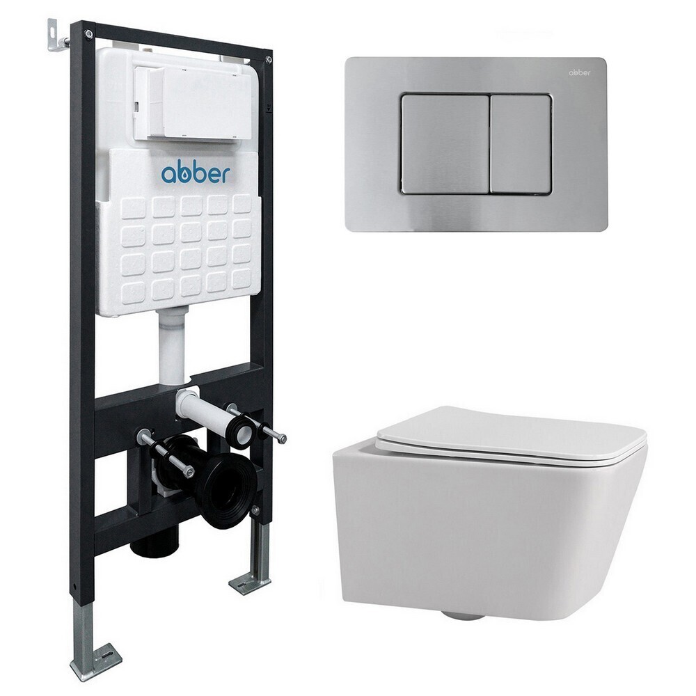 Изображение товара Комплект инсталляции Abber с унитазом Rechteck с кнопкой хром и сиденьем микролифт (AC1201-AC0105-AC0120MCH)