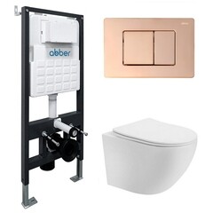 Комплект инсталляции Abber с унитазом Bequem с кнопкой розовое золото и сиденьем микролифт (AC1100T-AC0105-AC0120RG) - фото 1