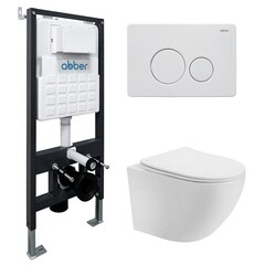 Комплект инсталляции Abber с унитазом Bequem с кнопкой белой и сиденьем микролифт (AC1100T-AC0105-AC0121MW) - фото 1