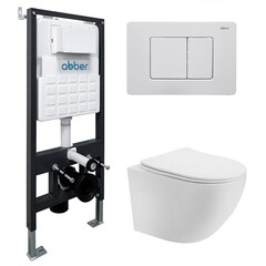 Изображение товара Комплект инсталляции Abber с унитазом Bequem с кнопкой белой и сиденьем микролифт (AC1100T-AC0105-AC0120MW)