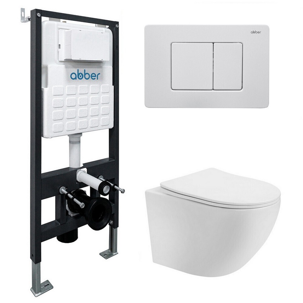 

Комплект инсталляции Abber с унитазом Bequem с кнопкой белой и сиденьем микролифт (AC1100T-AC0105-AC0120MW)
