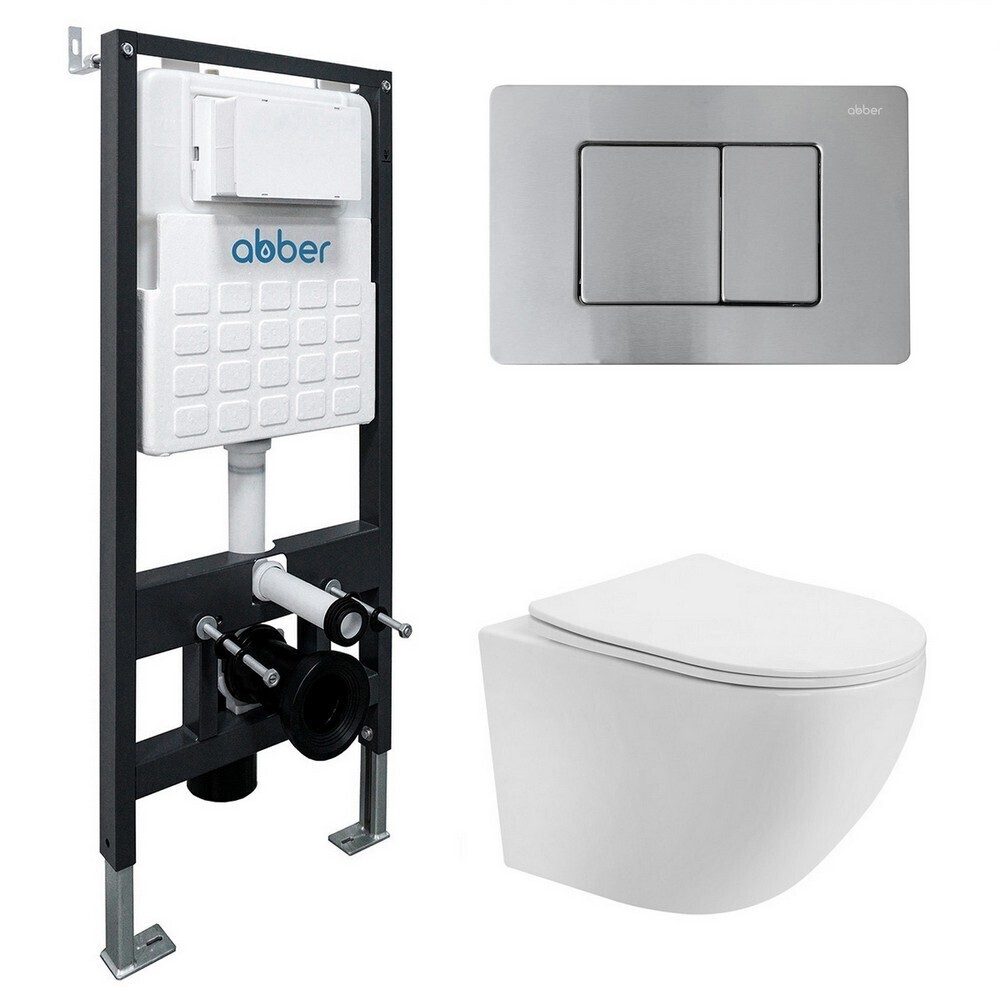 Изображение товара Комплект инсталляции Abber с унитазом Bequem с кнопкой хром и сиденьем микролифт (AC1100T-AC0105-AC0120MCH)