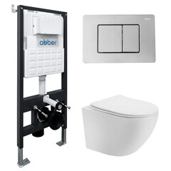Комплект инсталляции Abber с унитазом Bequem с кнопкой хром и сиденьем микролифт (AC1100T-AC0105-AC0120) - фото 1