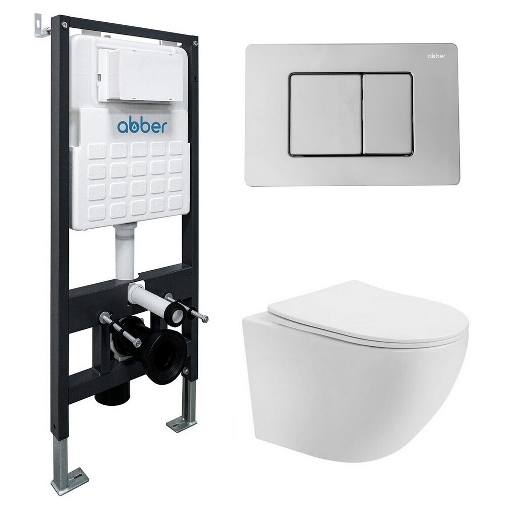 

Комплект инсталляции Abber с унитазом Bequem с кнопкой хром и сиденьем микролифт (AC1100T-AC0105-AC0120)