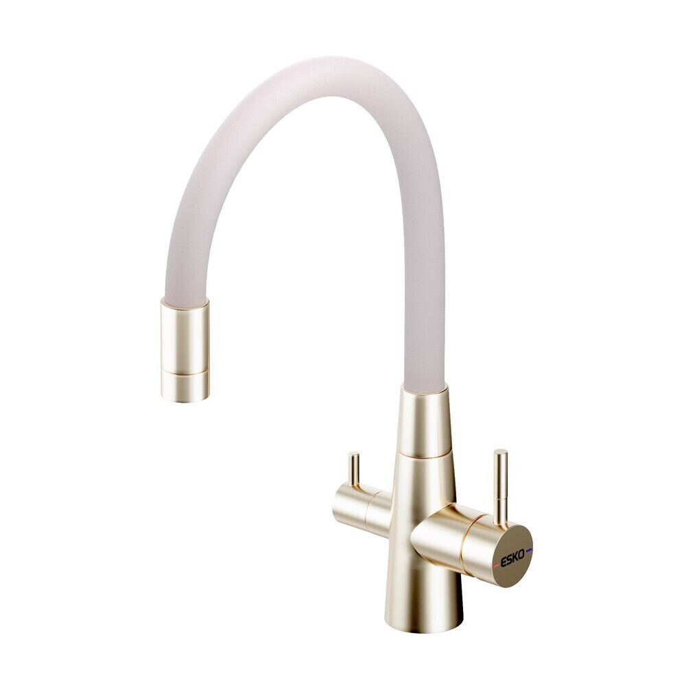 Изображение товара Смеситель для кухни Esko Coral с высоким изливом и подключением к фильтру, золото