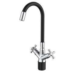 Изображение товара Смеситель для кухни Voda Dive хром/черный с гибким изливом двухвентильный (DV519FB)