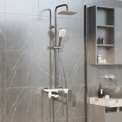 Душевая система Mixline City White с верхним душем с лейкой с изливом хром/белый (553216) - фото 3