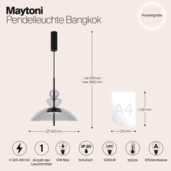 Светильник светодиодный подвесной Maytoni Bangkok 3000К 12 Вт 6 кв.м черный IP20 (MOD185PL-L11B3K3) - фото 2