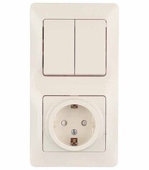 Блок выключатель и розетка Systeme Electric Glossa двухклавишный встраиваемый бежевый со шторками (GSL000274) - фото 1
