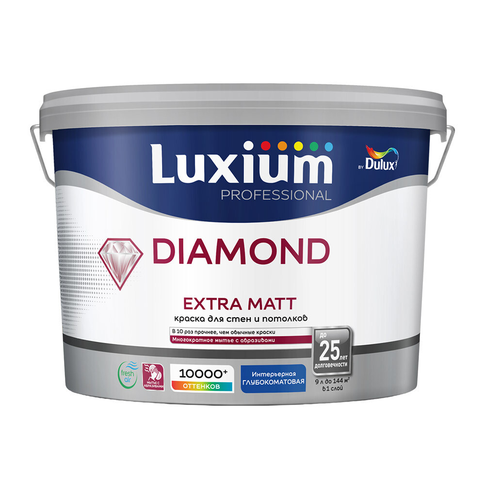 Изображение товара Краска Dulux/Luxium Diamond Extra Matt 9 л белая для стен и потолков