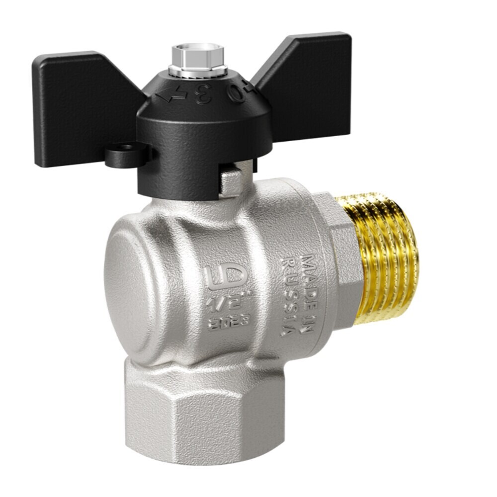 Кран шаровой латунный LD Pride 3/4 ВР(г) х 3/4 НР(ш) бабочка угловой (LD 47.212.20)