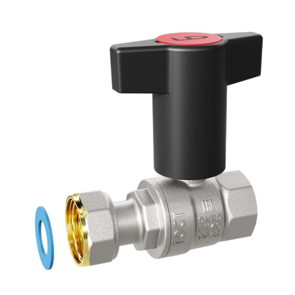 Кран шаровой латунный LD Pride 1/2 ВР(г) х 1/2 ВР(г) ручка с накидной гайкой прямой (LD 47.341.15 RB)