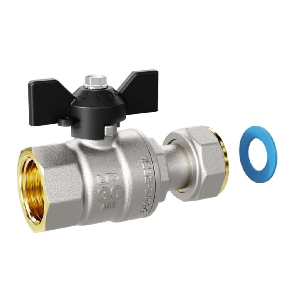 Кран шаровой латунный LD Pride 1/2 ВР(г) х 1/2 ВР(г) бабочка с накидной гайкой прямой (LD 47.396.15)